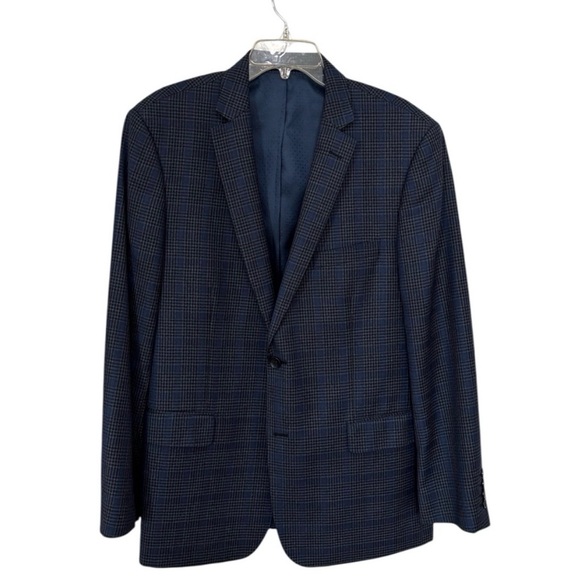 Mantoni Men's Navy Plaid Windowpane Single-Breasted Blazer 44R Super Fine Wool - Picture 7 of 14